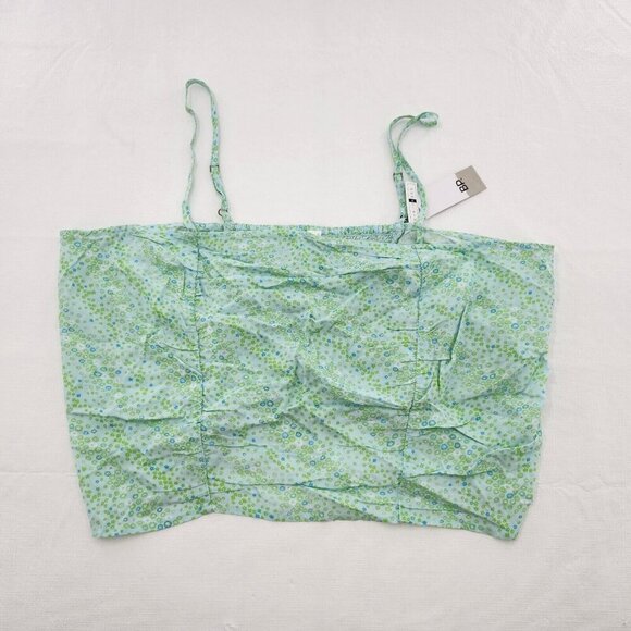 bp Tops - BP, Women's Floral Smock Back Spaghetti Strap Tank Top, Green, Size 1X